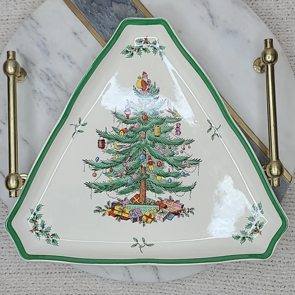 Spode Christmas Tree Classic Vintage Collectible Ceramic Triangular Serving Dish
